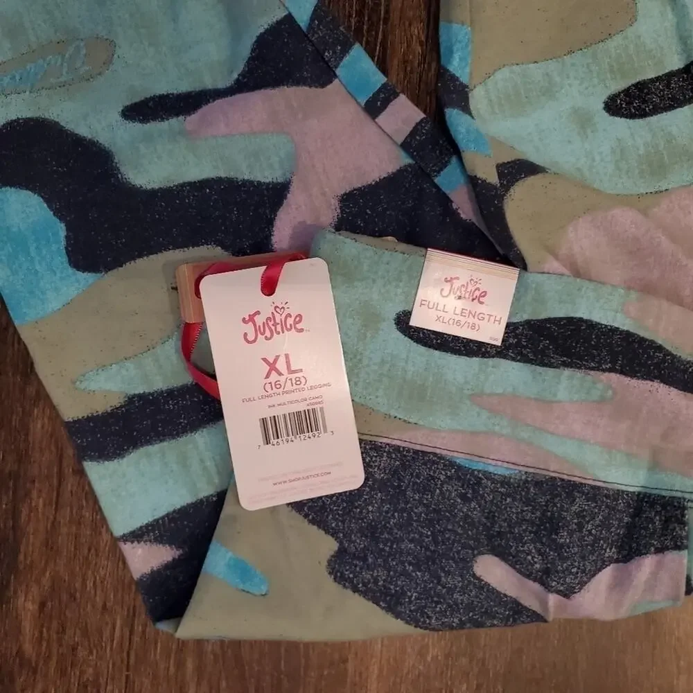JUSTICE Girls Blue Gray Pink Full-Length Leggings XL 16/18